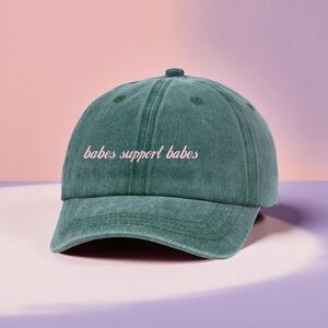 Green Cap with Pink Embroidery